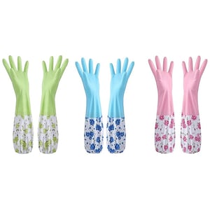Disposable Rubber Hand Gloves With Floral Print - Pink