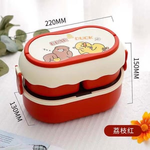 Bear & Duck Double-Layer Lunch Box With Handle - Red