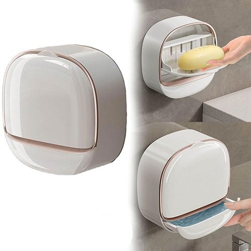 Luxury Waterproof Wall Soap Holder With Drain Tray - White
