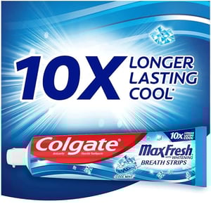 Colgate Max Fresh With Whitening Breath Strips Cool Mint Toothpaste 178g  •