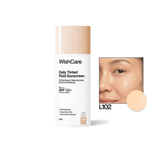 WishCare Daily Fluid Tinted Sunscreen 50ml SPF50 PA++++ L102 •