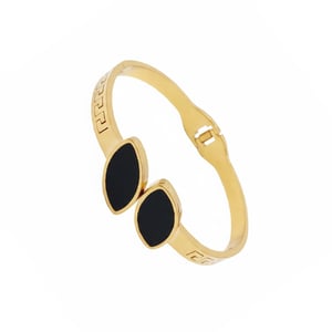 Stainless Steel Gold Plated Black Onyx Stone Bracelet