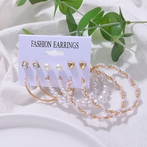 Trendy Retro Exaggerated Geometric Pearl Earrings Set - 6 Pairs (53)
