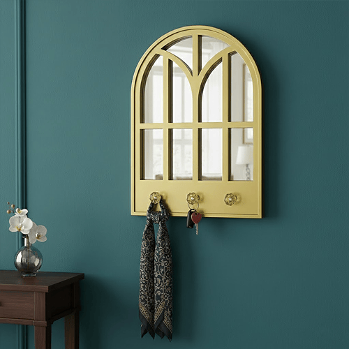 Wall Decorative Mirror With Holder - Golden