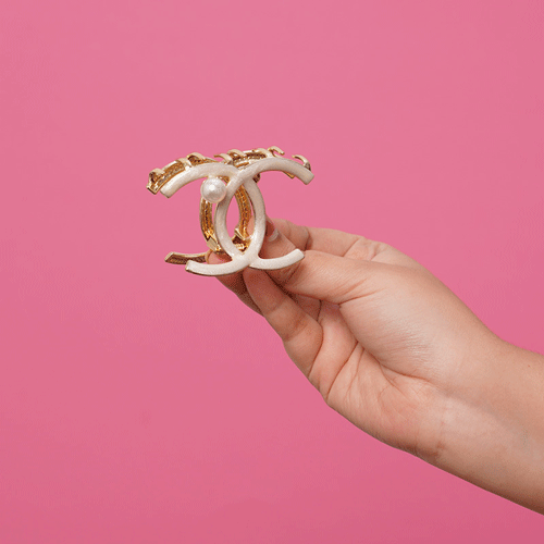 Chanel Style Metal Hair Clip - Cream
