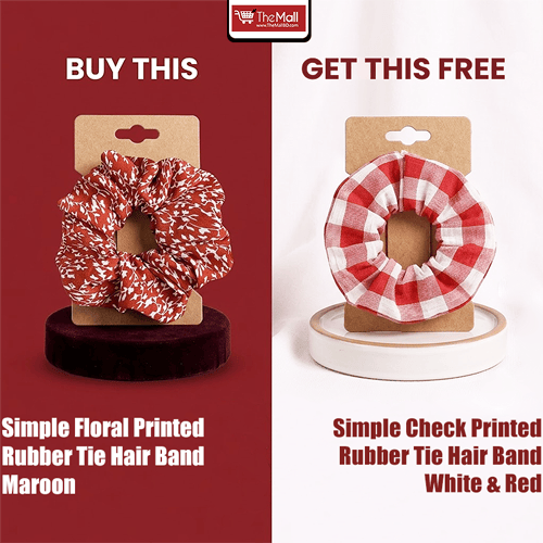 Simple Floral Printed Rubber Tie Hair Band - Maroon (Get Simple Check Printed Rubber Tie Hair Band - White & Red Free)