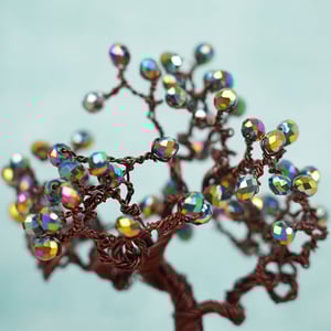 Copper Wire Vintage Bonsai Tree Sculpture With Pearls - Rainbow