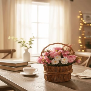 Artificial Multi Flower Basket - Pink Rose
