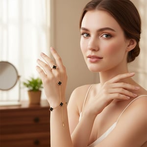 Alhambra Design Bracelet With Finger Ring - Black
