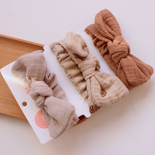 Children's Cute Bow Headband 3pc - Khaki Rainbow