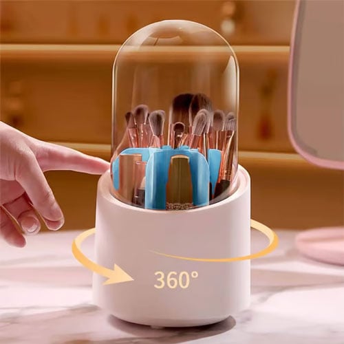 360 Rotary Cosmetic Brush Storage Bucket - Blue