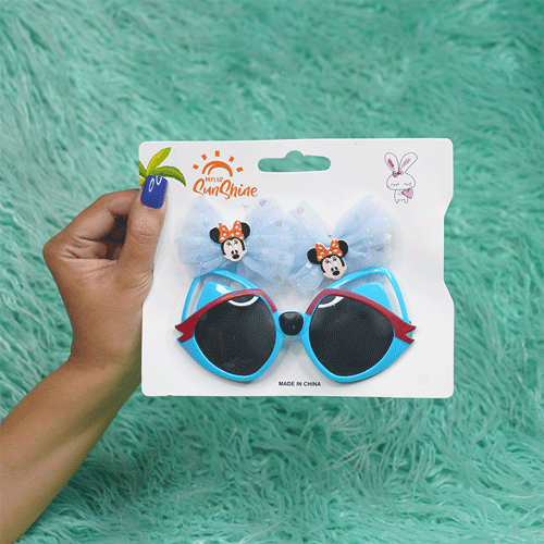 Fancy Sunglass & Minnie Mouse Bow Hair Clip Combo - Sky Blue
