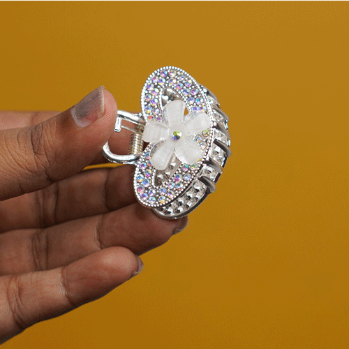 Heart Shape Rhinestone Hair Clip -White