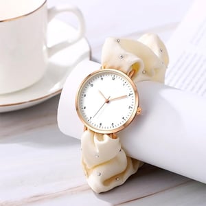 Stone Fashionable Scrunchie Watch For Women - Silky Beige