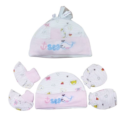 Whiz Kid Cap Hand Gloves Socks Set - Baby Pink