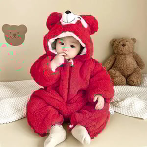 Winter Teddy Romper For Baby - Red Medium
