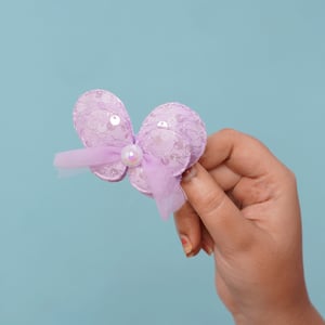Double Layer Butterfly With Pearl Hair Clip - Purple