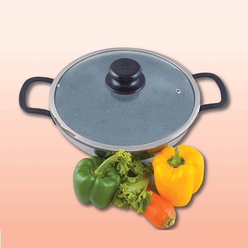 Non Stick 3 Layer Wok With Glass Lid - 28cm •