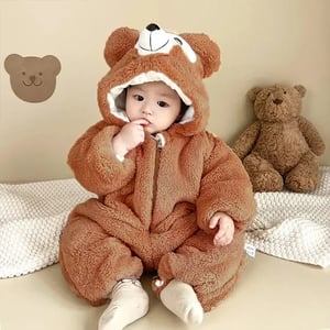 Winter Teddy Romper For Baby - Brown Medium
