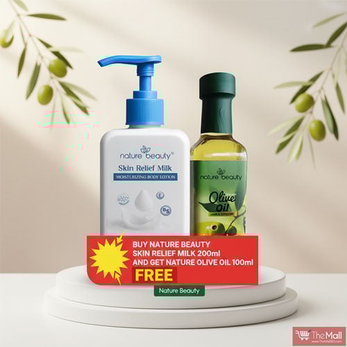 Nature Beauty Skin Relief Milk Moisturizing Body Lotion 200ml (Get Nature Beauty Olive Oil - Glass 100ml Free)