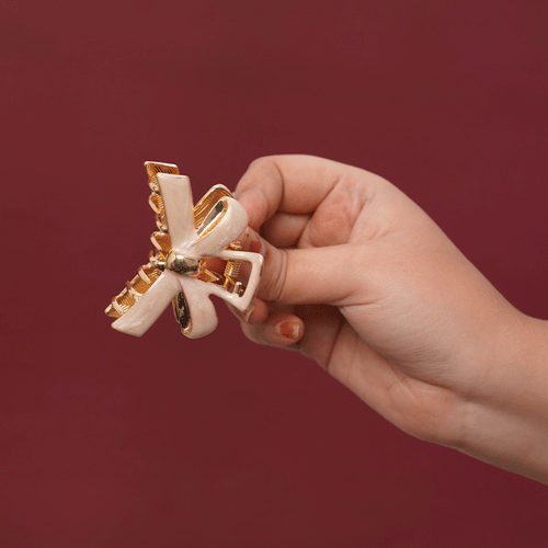 Bow Tie Shape Metal Hair Clip - Cream