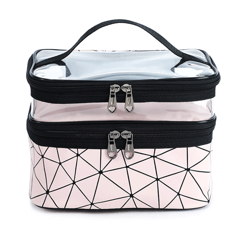 Double Layer Transparent Makeup Storage Bag - Nude Pink