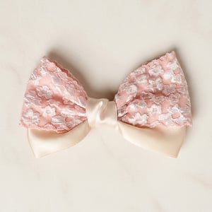 Layered Grosgrain Fabric Bow Hair Clip - Silky Pink