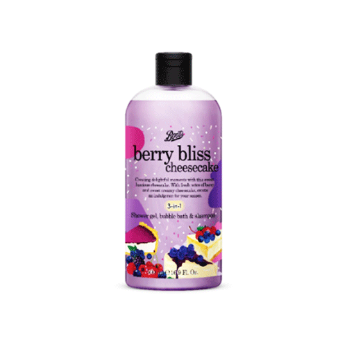 Boots Berry Bliss Cheesecake Shower Gel, Bubble Bath & Shampoo 500ml  •