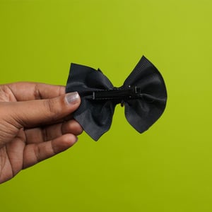 Velvet Bow Shape Hair Clip With Stone - Black