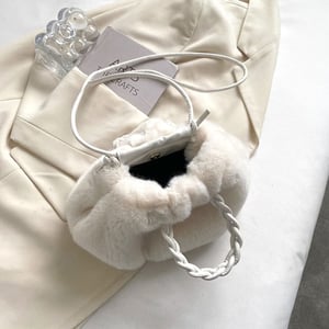 Fluffy Cozy Women PU Leather Handle Crossbody Bag