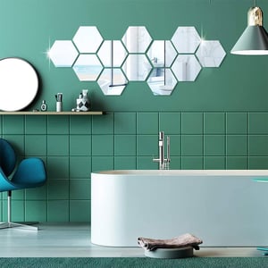 Hexagon Mirror Glass Wall Sticker 12pcs
