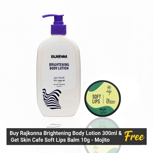 Rajkonna Brightening Body Lotion 300ml (Get Skin Cafe Soft Lips Balm 10g - Mojito Free)