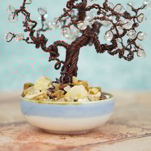 Copper Wire Vintage Bonsai Tree Sculpture With Pearls - White