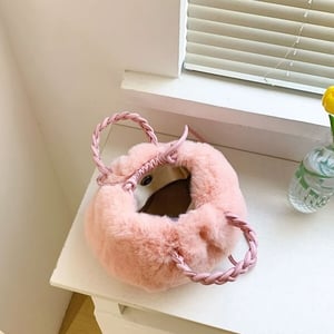 Fluffy Cozy Women PU Leather Handle Crossbody Bag