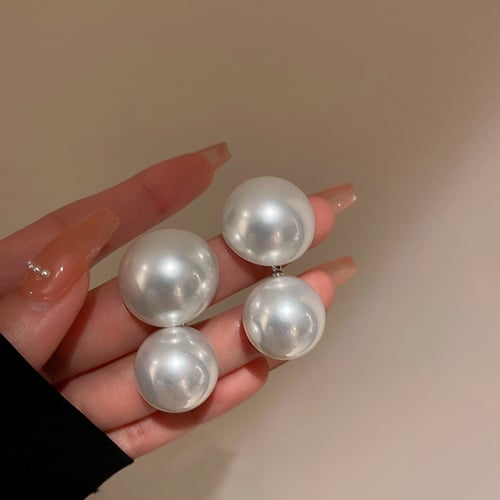 Women's Silver Needle Large and Small Pearls Earring (240014)