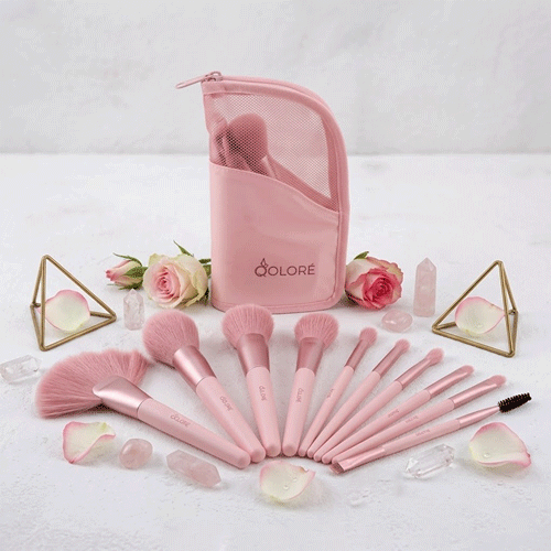 Qolore Makeup Brush Set 10pcs - Pink