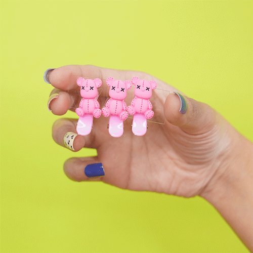 Cute Doll Mini Hair Clip 3pcs Set - Rose Pink