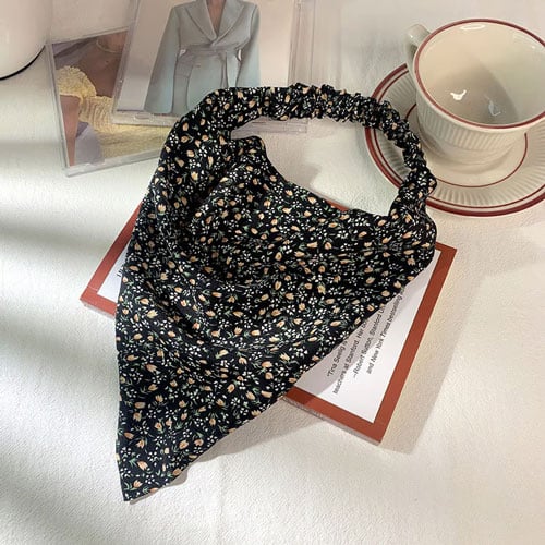 Women Silk Bandana Top Tube Scarf Headband - Black