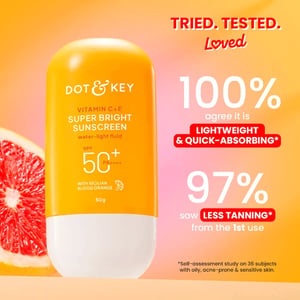 Dot & Key Vitamin C + E Super Bright Sunscreen SPF50+ With Sicilian Blood Orange PA+++ 50g •