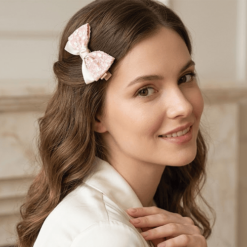 Layered Grosgrain Fabric Bow Hair Clip - Silky Pink