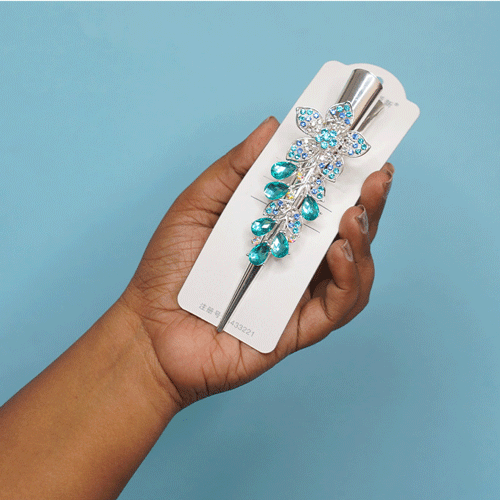 Flower Shape Rhinestone Hair Clip - Ocean