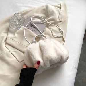 Fluffy Cozy Women PU Leather Handle Crossbody Bag