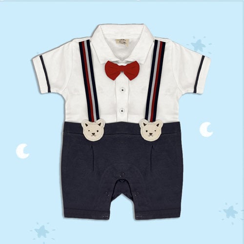 Jo AND Bo Premium Party Style Romper Suit With Bow (0-3 Months)