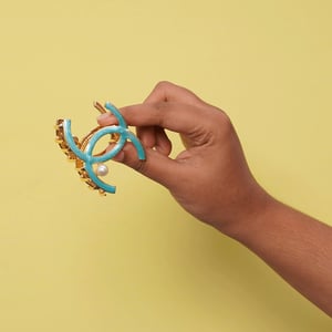 Chanel Style Metal Hair Clip - Teal Green