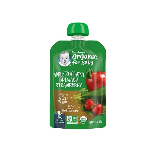 Gerber Organic Apple Zucchini Spinach Strawberry Puree 99g•