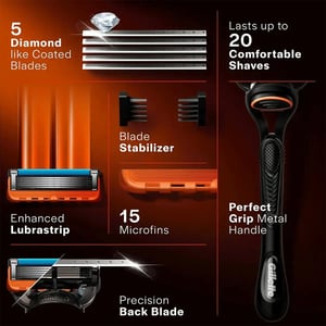 Gillette Fusion 5 Razor With Styling Black Blade And 5 Diamond Like Coated Blades  •