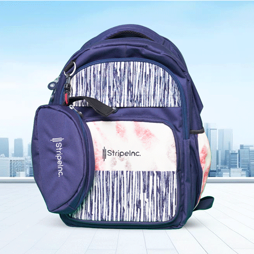 Stripelnc Exclusive School Backpack - Navy Blue & Creamy Pink