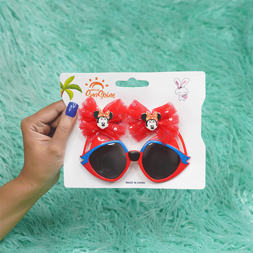 Fancy Sunglass & Minnie Mouse Bow Hair Clip Combo - Red