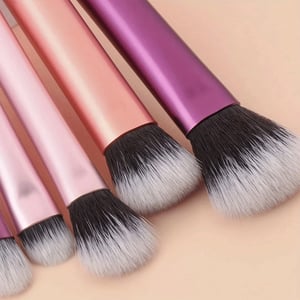 10pcs Premium Mini Makeup Brush Set With Zip Pouch - Pink Purple
