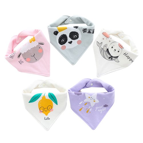 Triangular Double-Layer Baby Bib 5pcs Set - Colours